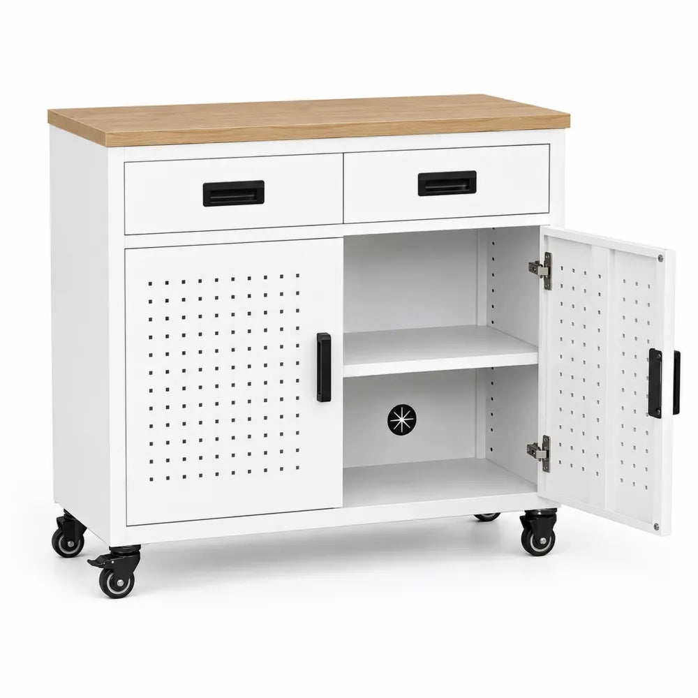 Schrank mit Rollen und Eichenplatte