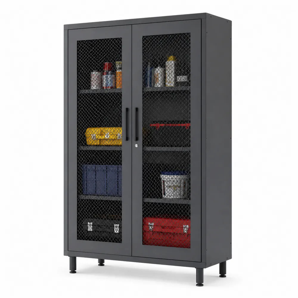 Metallschrank mit Gittertüren Schwarz 180x90x40cm