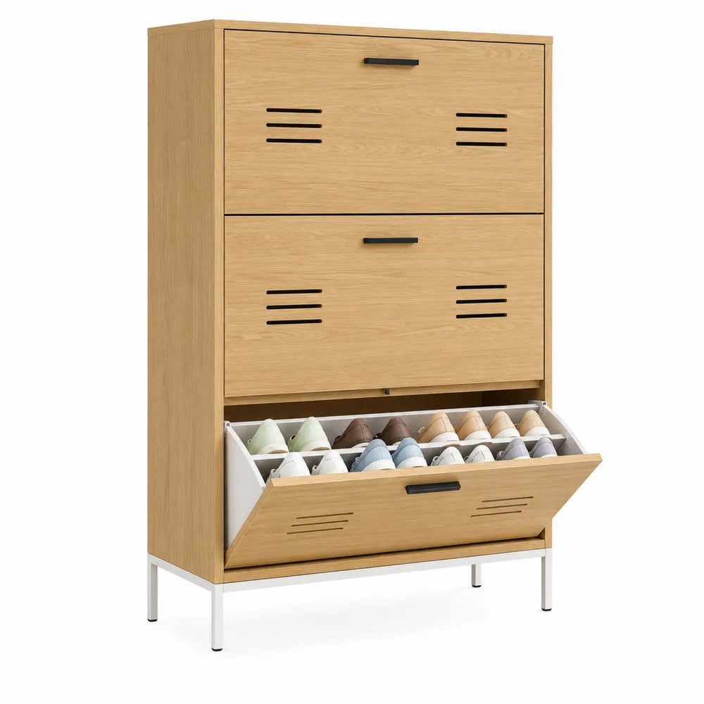 MDF-Schuhschrank mit Metallrahmen Eiche 104x24x120cm