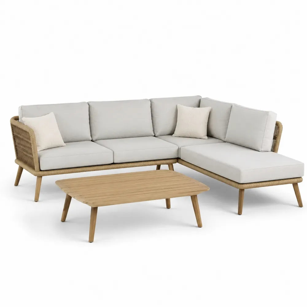 Outdoor-Ecksofa-Set Holz Beige L-Form