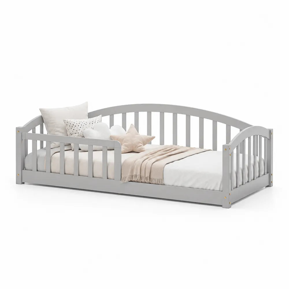 Holz Kinderbett Grau 140x70cm mit Gitter