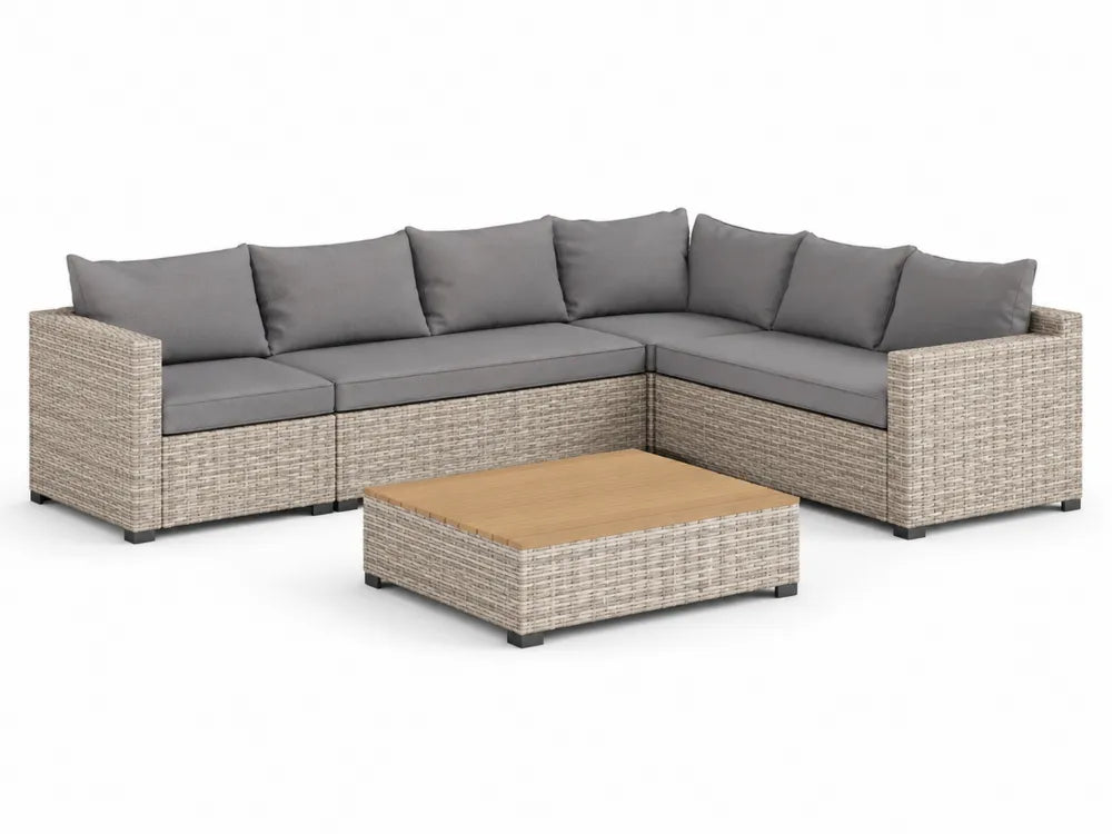Polyrattan Garten-Ecksofa Set Grau mit Tisch