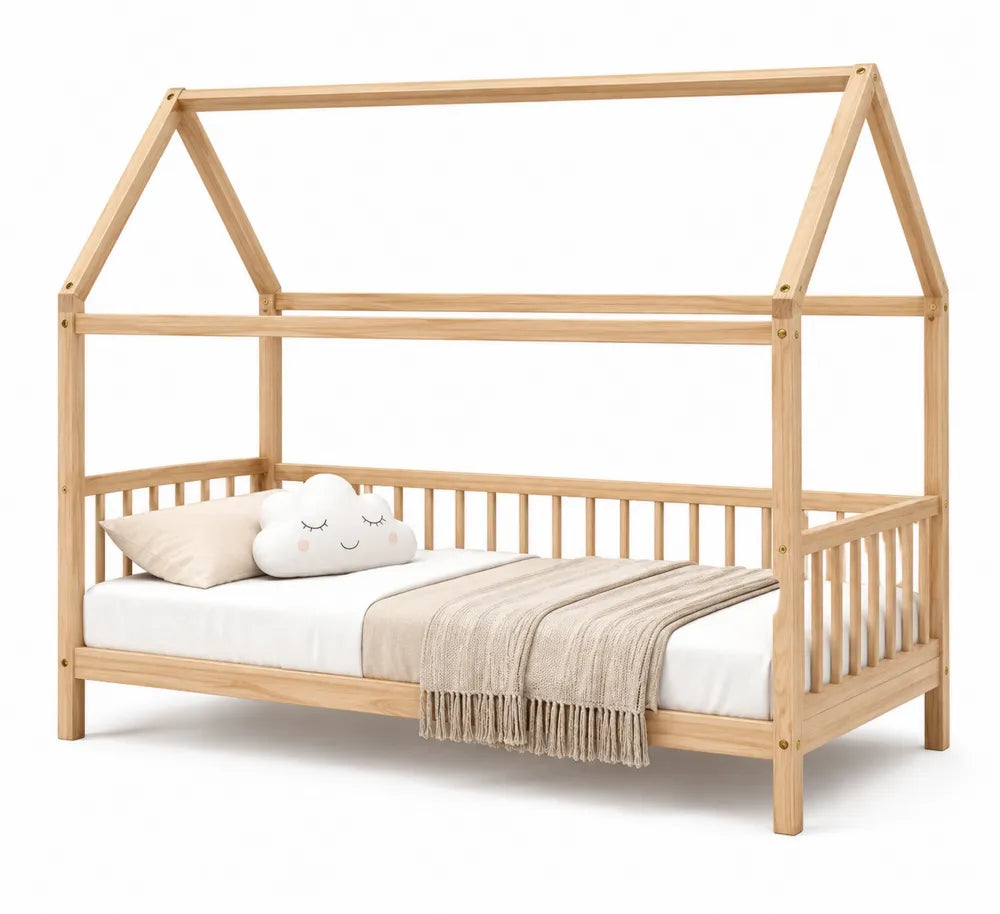 Kinderbett Hausform Holz Natur 200x90 cm