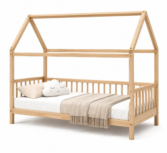 Kinderbett Hausform Holz Natur 200x90 cm