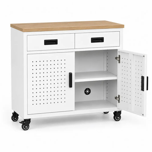 Schrank mit Rollen und Eichenplatte