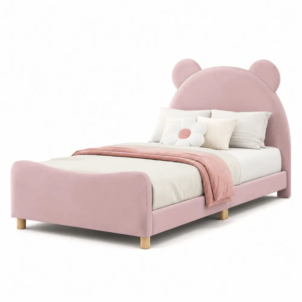 Kinderbett Rosa Samt mit Ohrenkopfteil 200x90 cm
