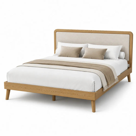 Bett Massivholz Leinenstoff 200x180cm