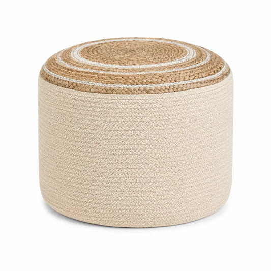 Beiger Runder Hocker aus Jute und Baumwolle 40x40x40 cm