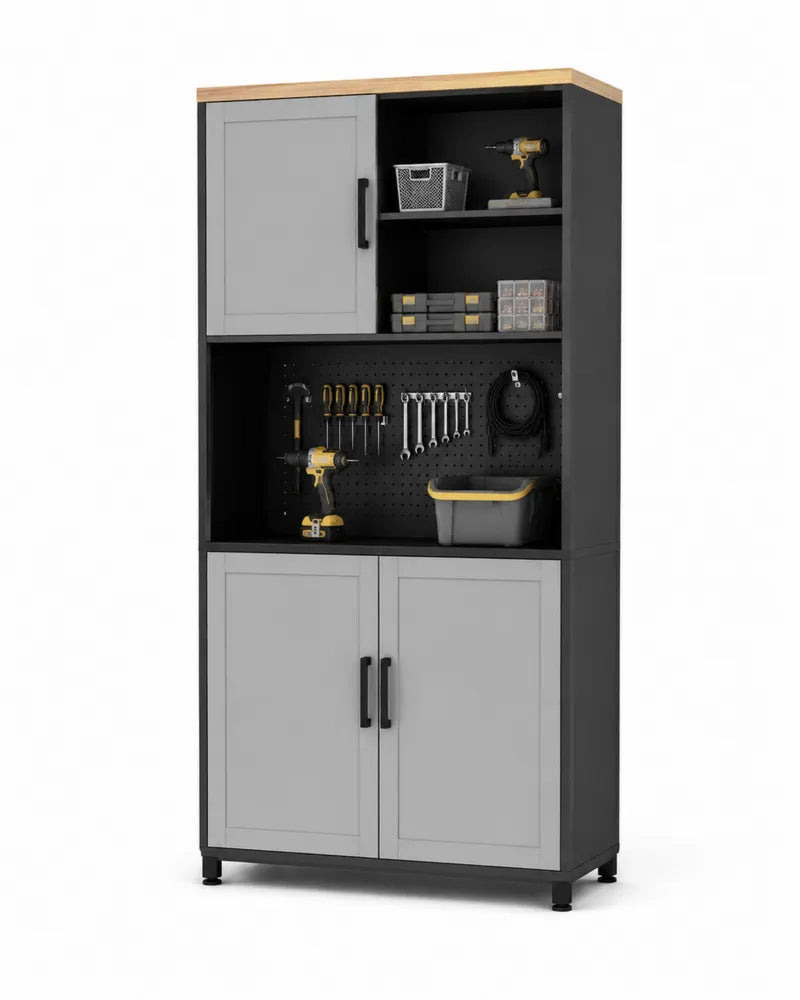 Stahlschrank mit Massivholzplatte Schwarz/Grau 180cm x 90cm x 40cm