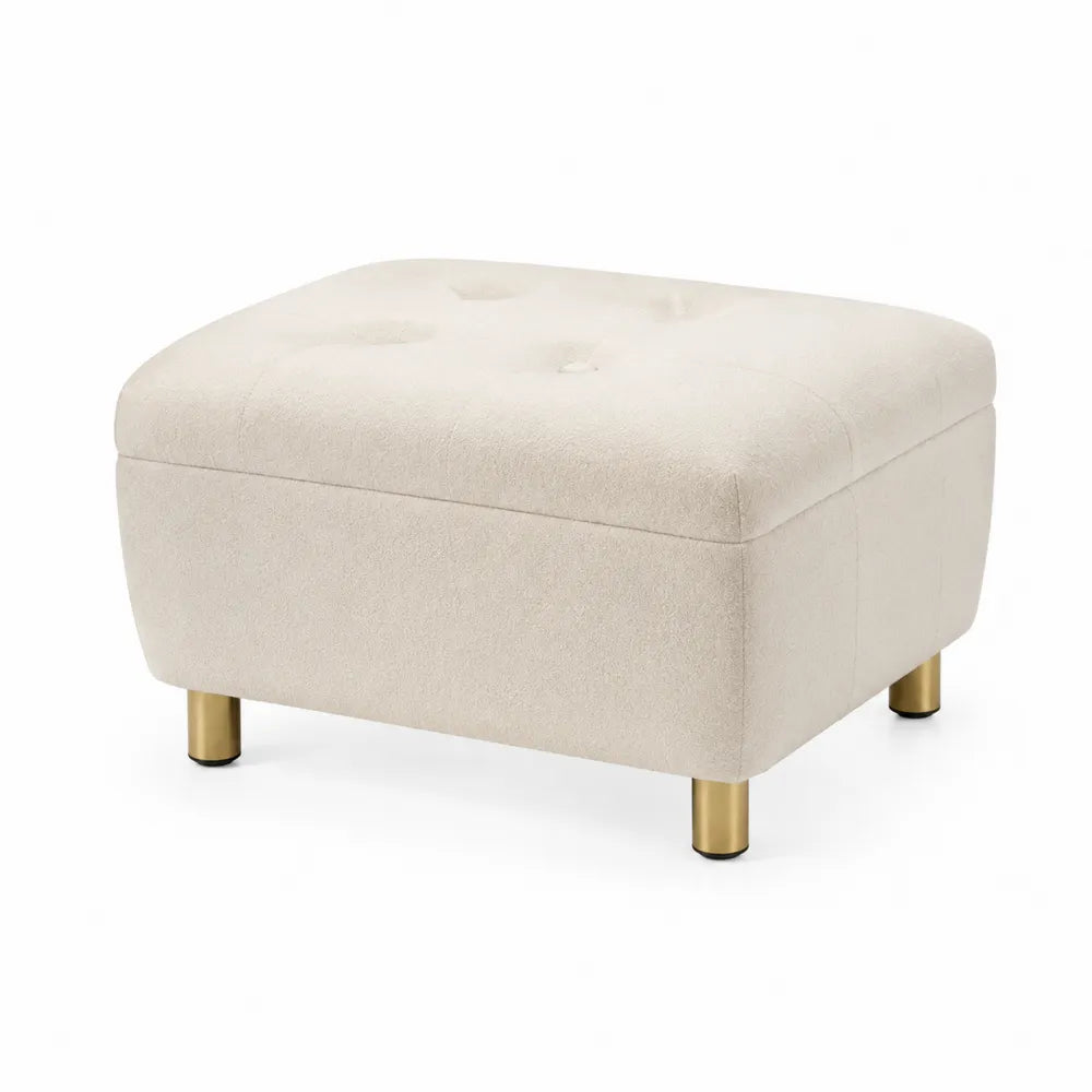 Quadratischer Hocker Beige Polyester Metallbeine 70x70x40cm