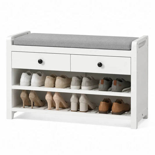 Weißer Schuhschrank mit Sitzpolster, Holz