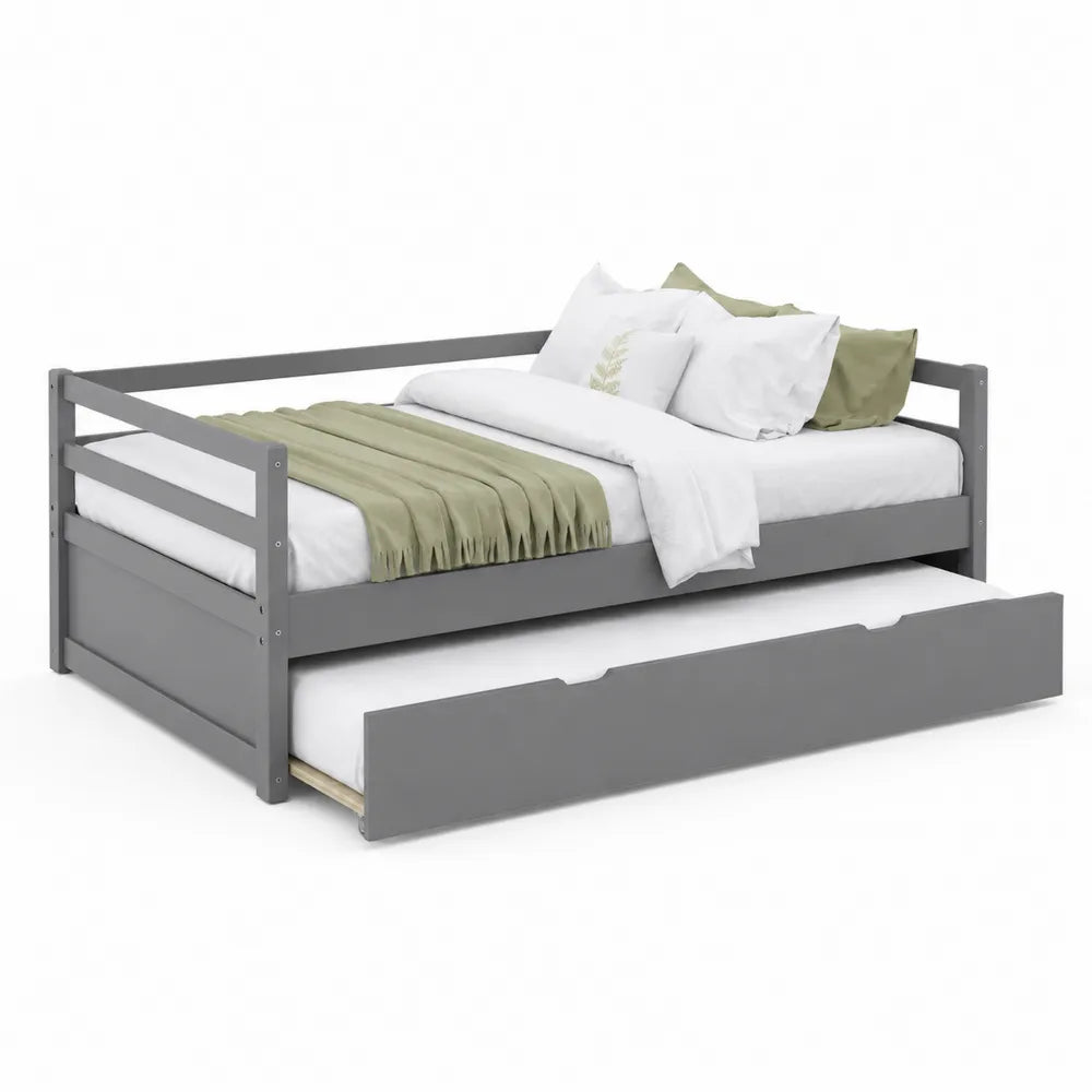 Holz Gästebett mit Ausziehbett Grau