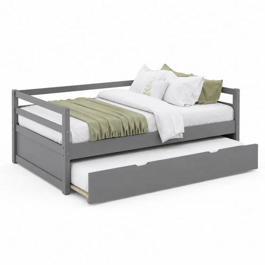 Holz Gästebett mit Ausziehbett Grau