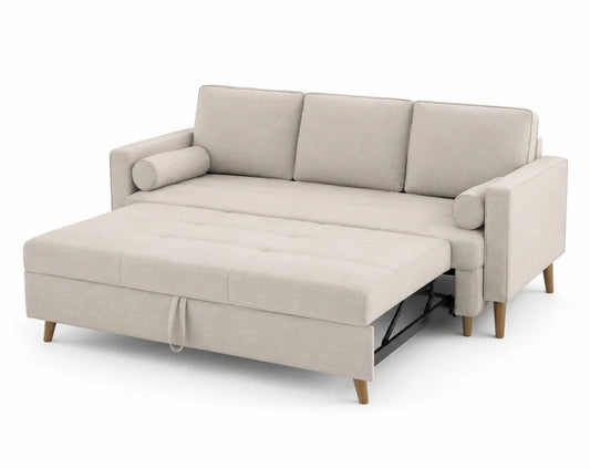 Schlafsofa Stoff Beige mit Holzbeinen